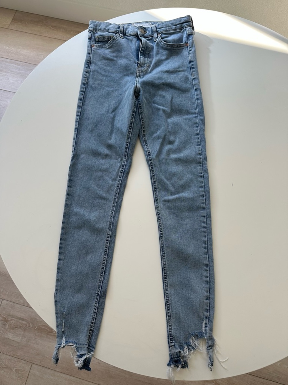 Topshop Light Blue Skinny Jeans with Frayed Hem